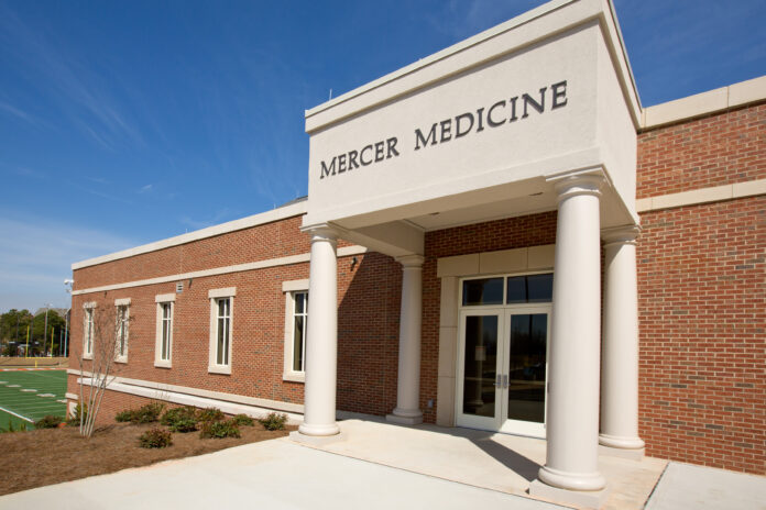 at the entrance to the mercer campus health clinic in the field house