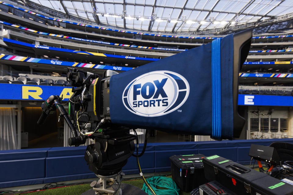 INGLEWOOD, CALIFORNIA - OCTOBER 8: A detailed camera view of the Fox Sports broadcast before the game between the Philadelphia Eagles and the Los Angeles Rams at SoFi Stadium on October 8, 2023 in Inglewood, California.  (Photo by Ric Tapia/Getty Images)