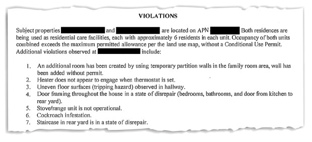 List of legal violations in private residences in San Jose.