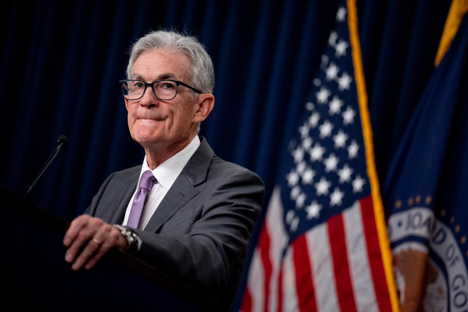 WASHINGTON, DC - JULY 31: Federal Reserve Chairman Jerome Powell takes a question from a reporter at a news conference after a meeting of the Federal Open Market Committee at William McChesney Martin Jr.  Federal Reserve Board Building on July 31, 2024 in Washington, DC.  Powell spoke to members of the media after the Federal Reserve held short-term rates where they have broad expectations that the rate will drop in September.  (Photo by Andrew Harnik/Getty Images)